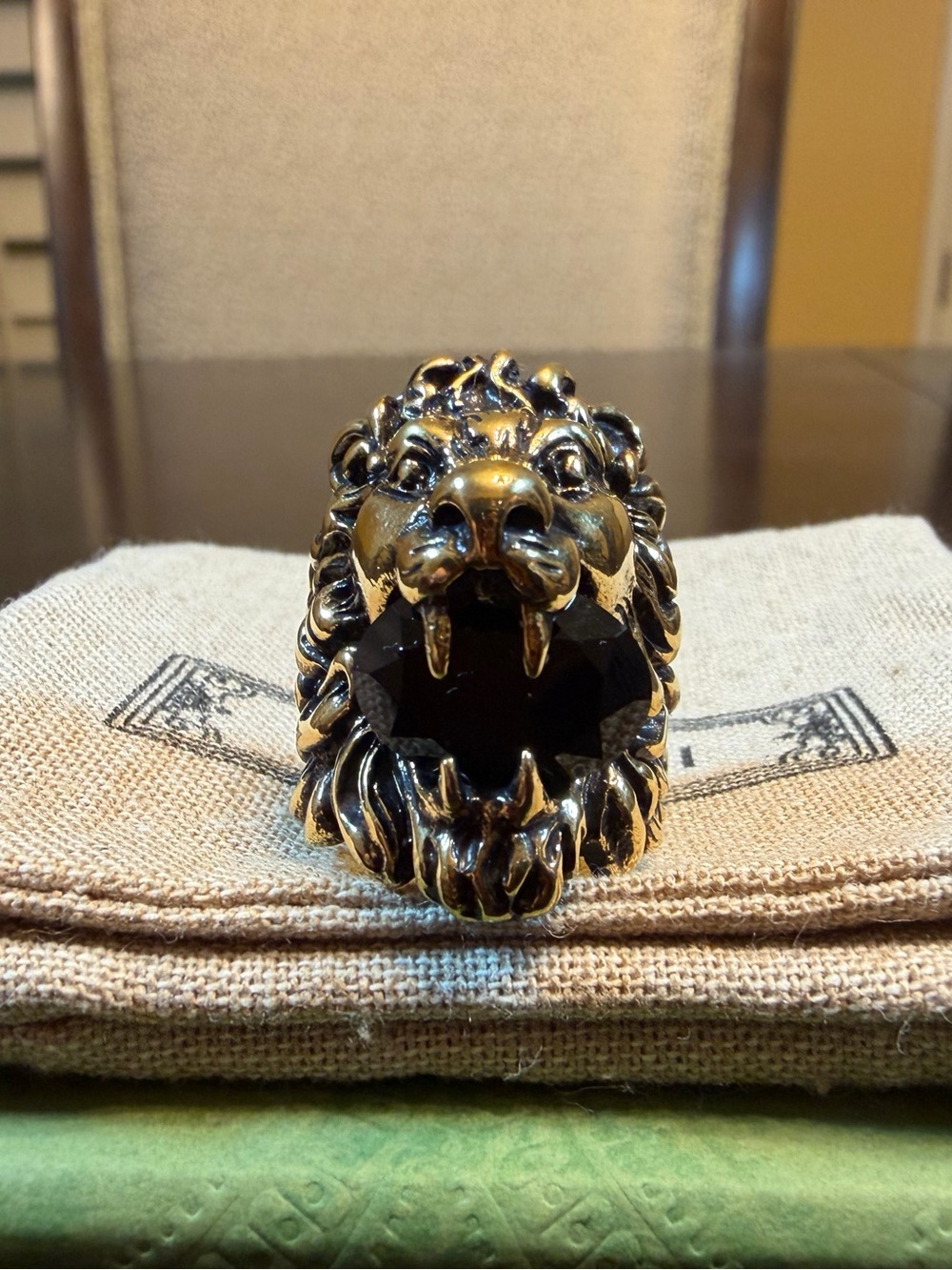 New Authentic Gucci Lion Head Black Stone Ring Size IT 13 / US 6.5